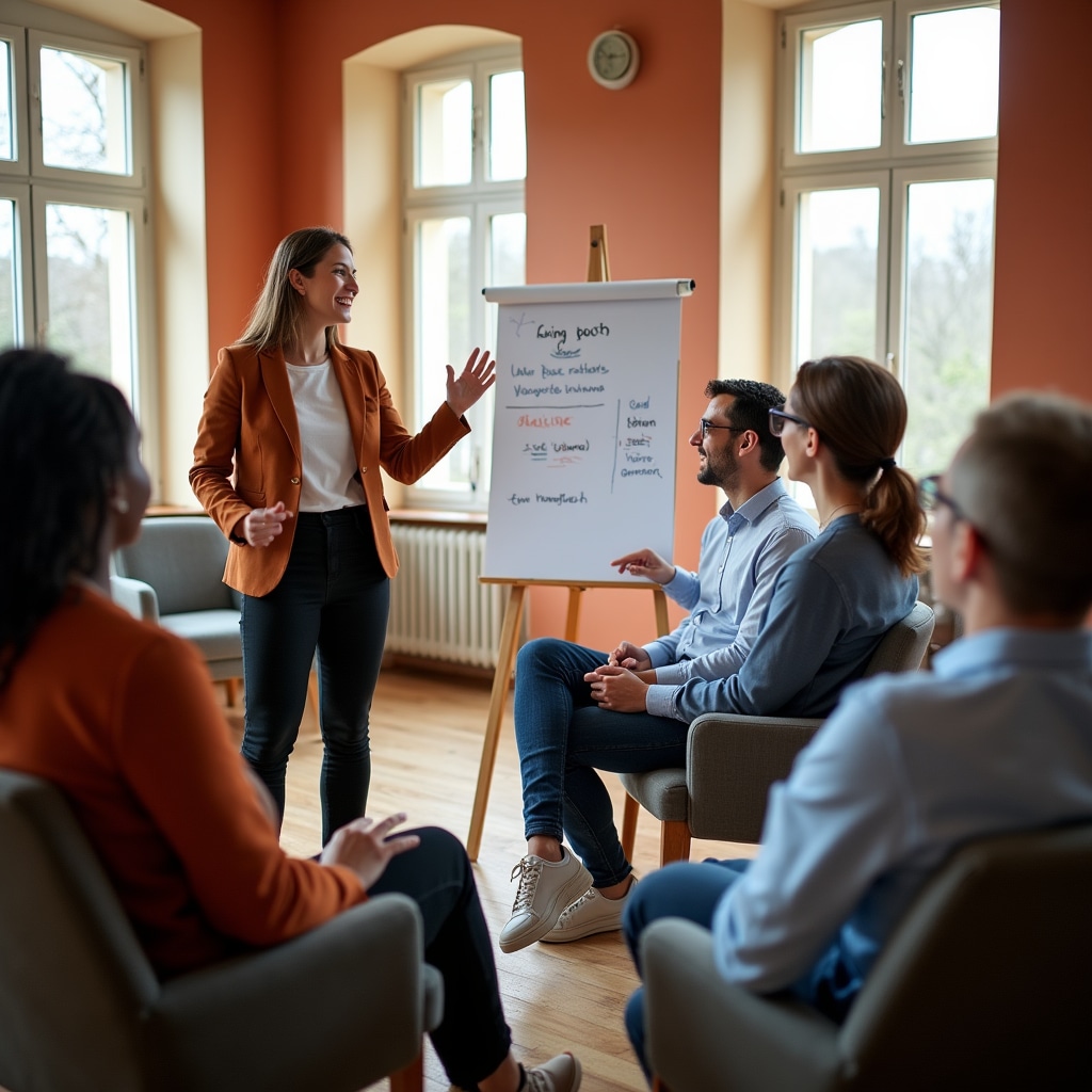 Gruppe internationaler Fachkräfte beim Deutsch-Workshop