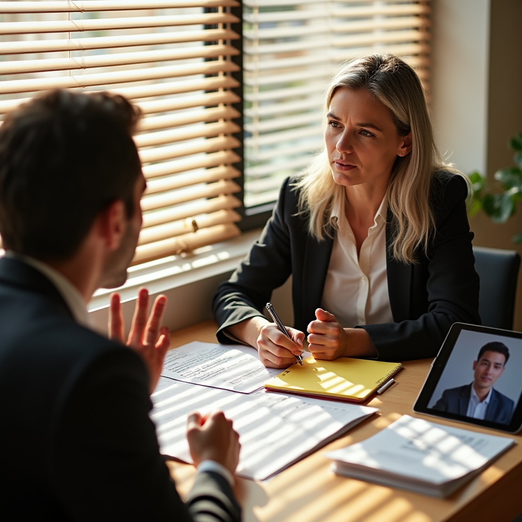 Einzelcoaching-Sitzung Berufsdeutsch, Trainer und Teilnehmer im intensiven Gespräch
