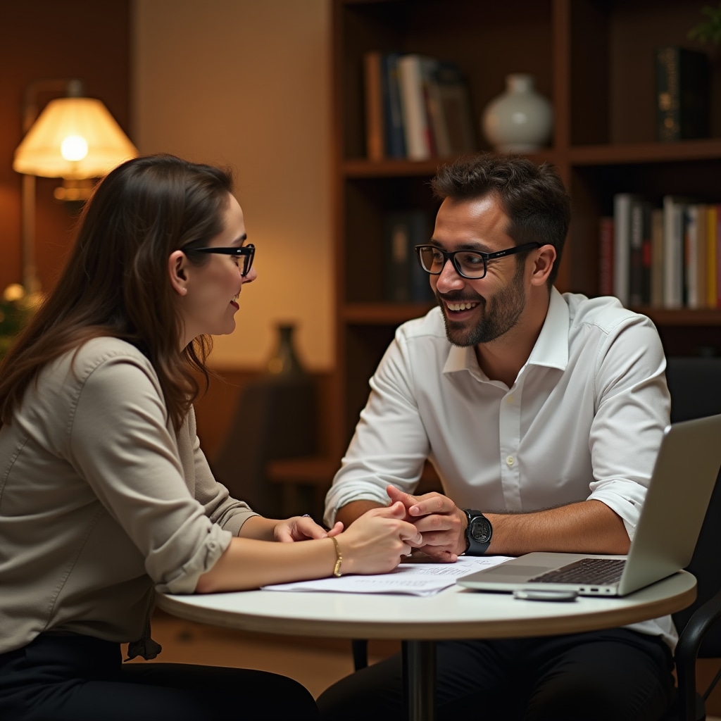 Einzelcoaching Deutsch für Beruf, Trainer und Teilnehmerin im Gespräch