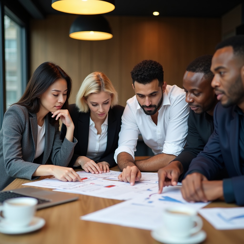 Diverses internationales Team arbeitet gemeinsam in einem modernen Büro